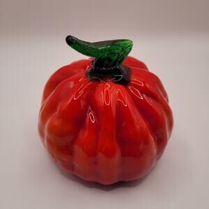 Vintage Blown Art Glass Pumpkin Thanksgiving Autumn Fall Decor